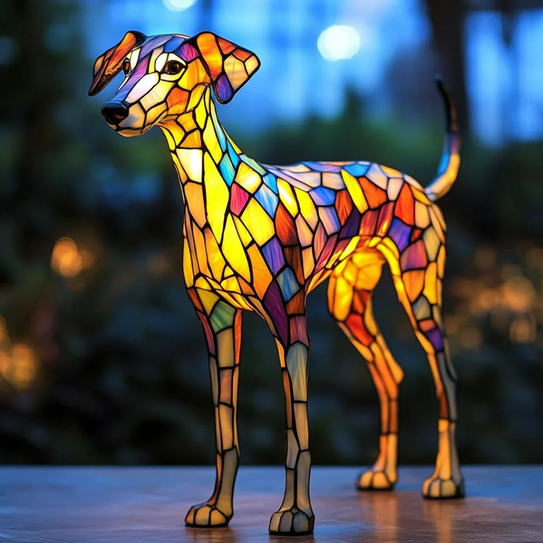 Lampe Artisanale – Vitrail Inspiré du Lévrier Whippet