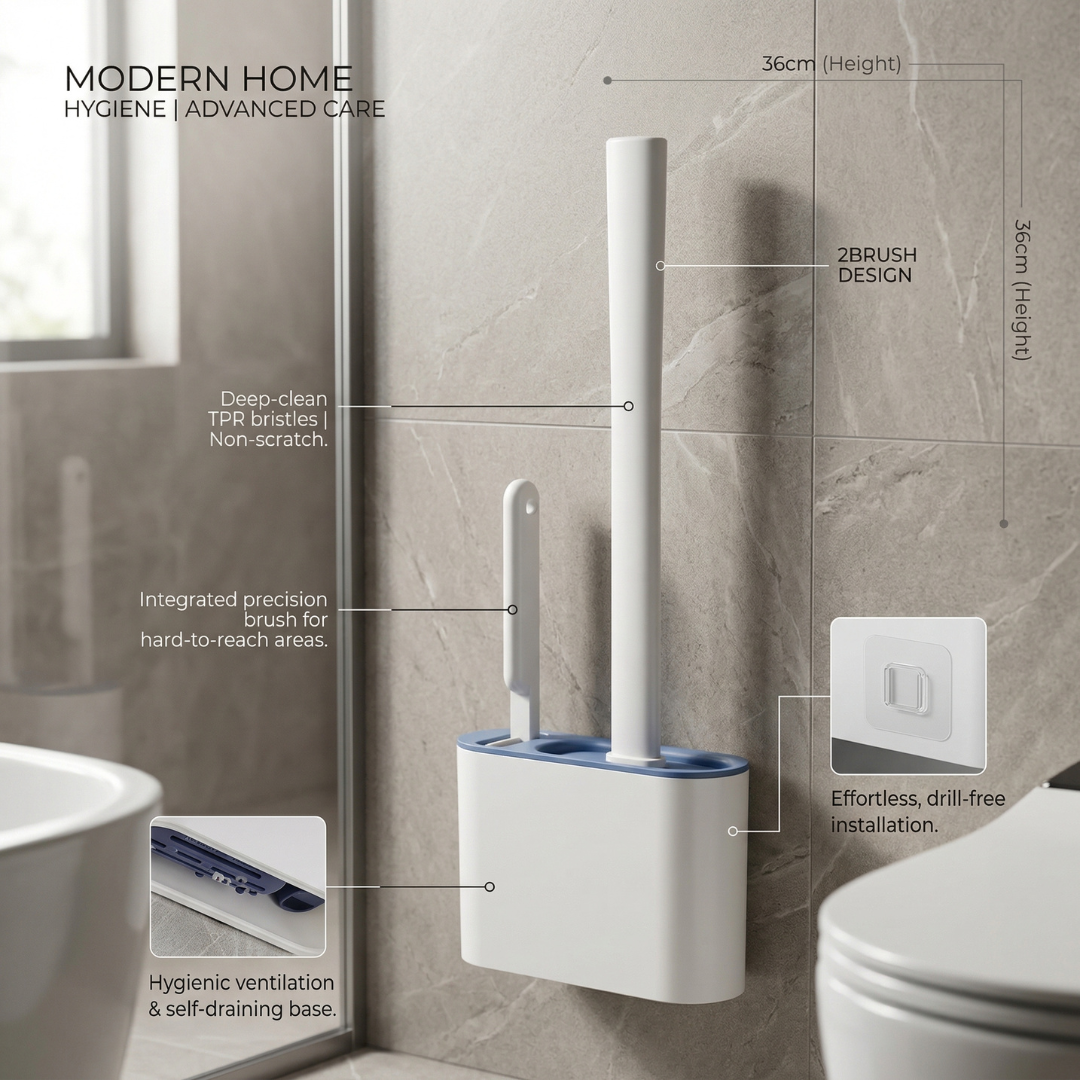 PureFlow™ Silicone Toilet Brush & Self-Draining Holder System