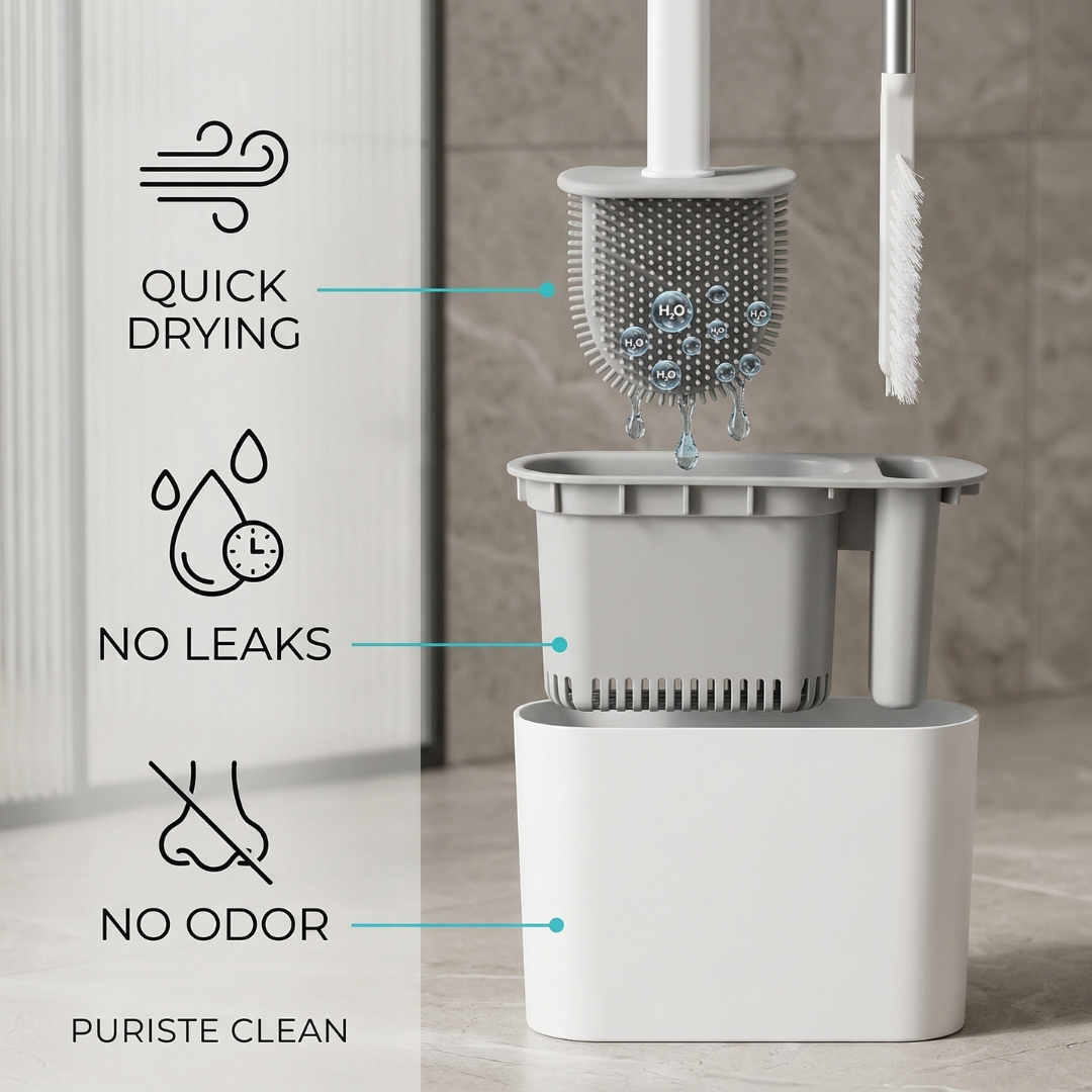 PureFlow™ Silicone Toilet Brush & Self-Draining Holder System